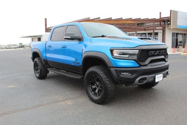 2022 RAM 1500 TRX in Hydro Blue Pearlcoat — front three-quarter view