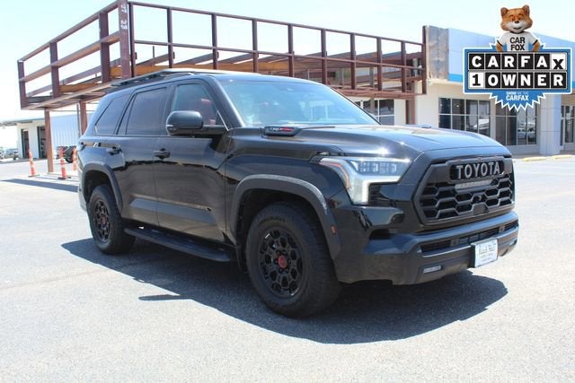 2025 Toyota Sequoia SR5 in Midnight Black Metallic — front three-quarter view